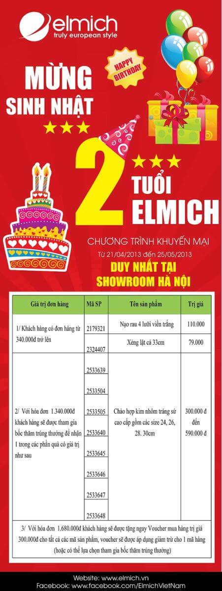 [Showroom Hà Nội] CTKM đặc biệt mừng sinh nhật Elmich tròn 2 tuổi