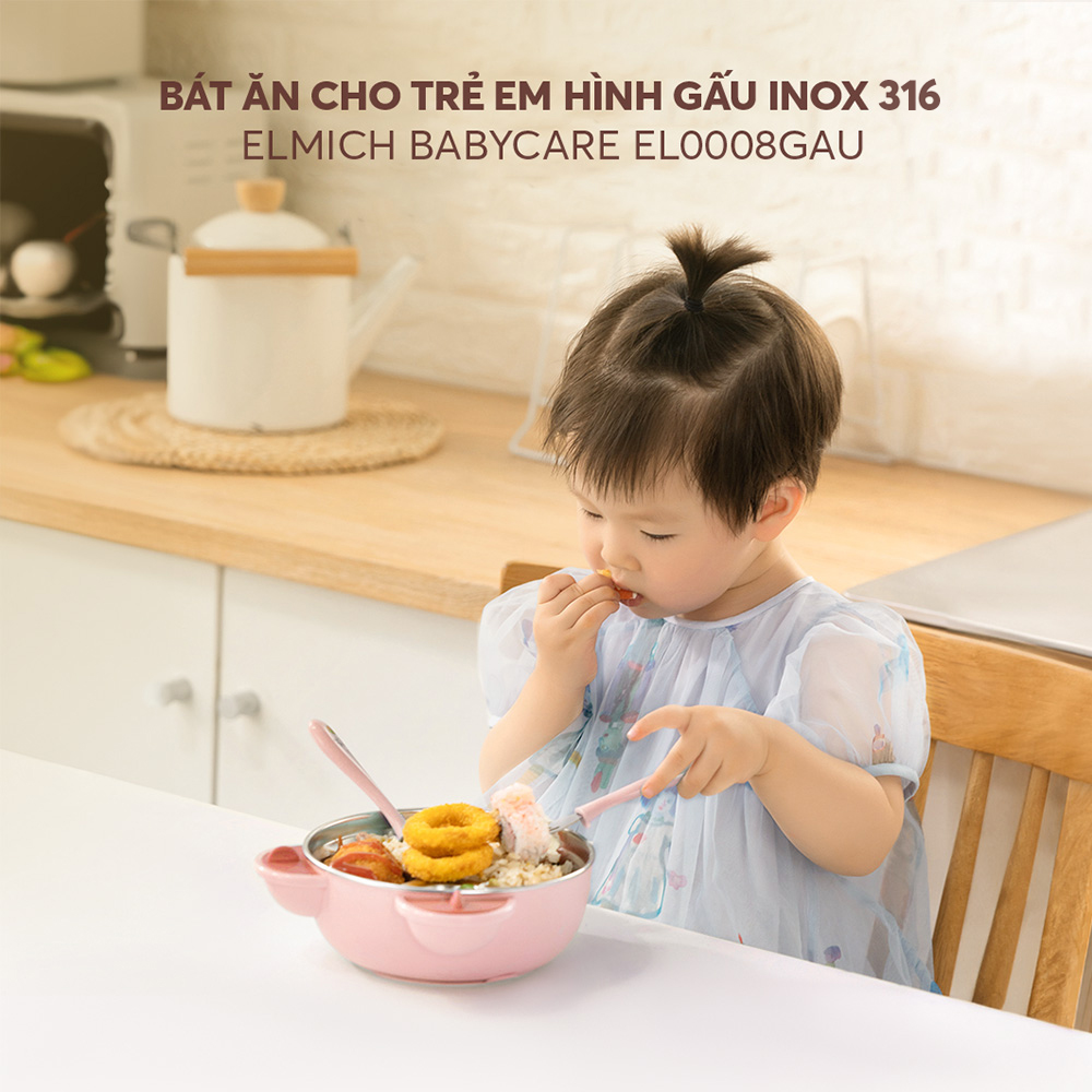 Bát ăn cho trẻ em hình gấu inox 316 Elmich Babycare EL-0008GAU