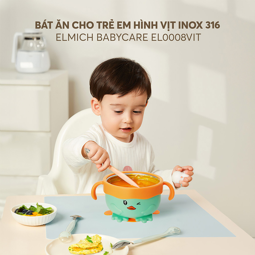 Bát ăn cho trẻ em hình vịt inox 316 Elmich Babycare EL-0008VIT