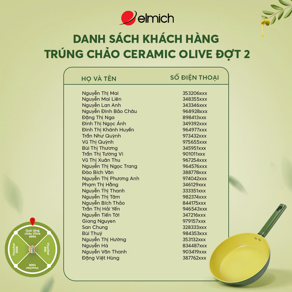 danh sách khách hàng trúng chảo Olive đợt 2