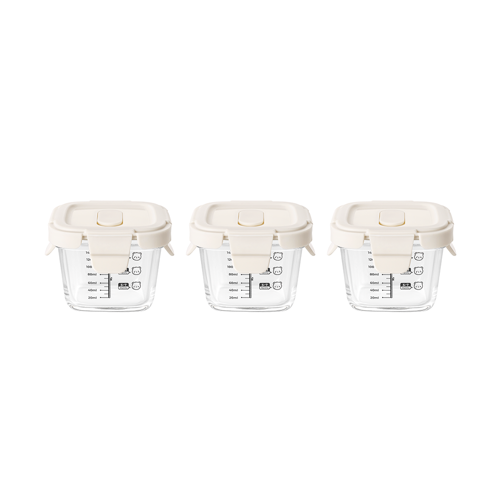 Bộ ba hộp thủy tinh bảo quản thực phẩm cho bé Elmich BabyCare EL0027, hình vuông, dung tích 160ml