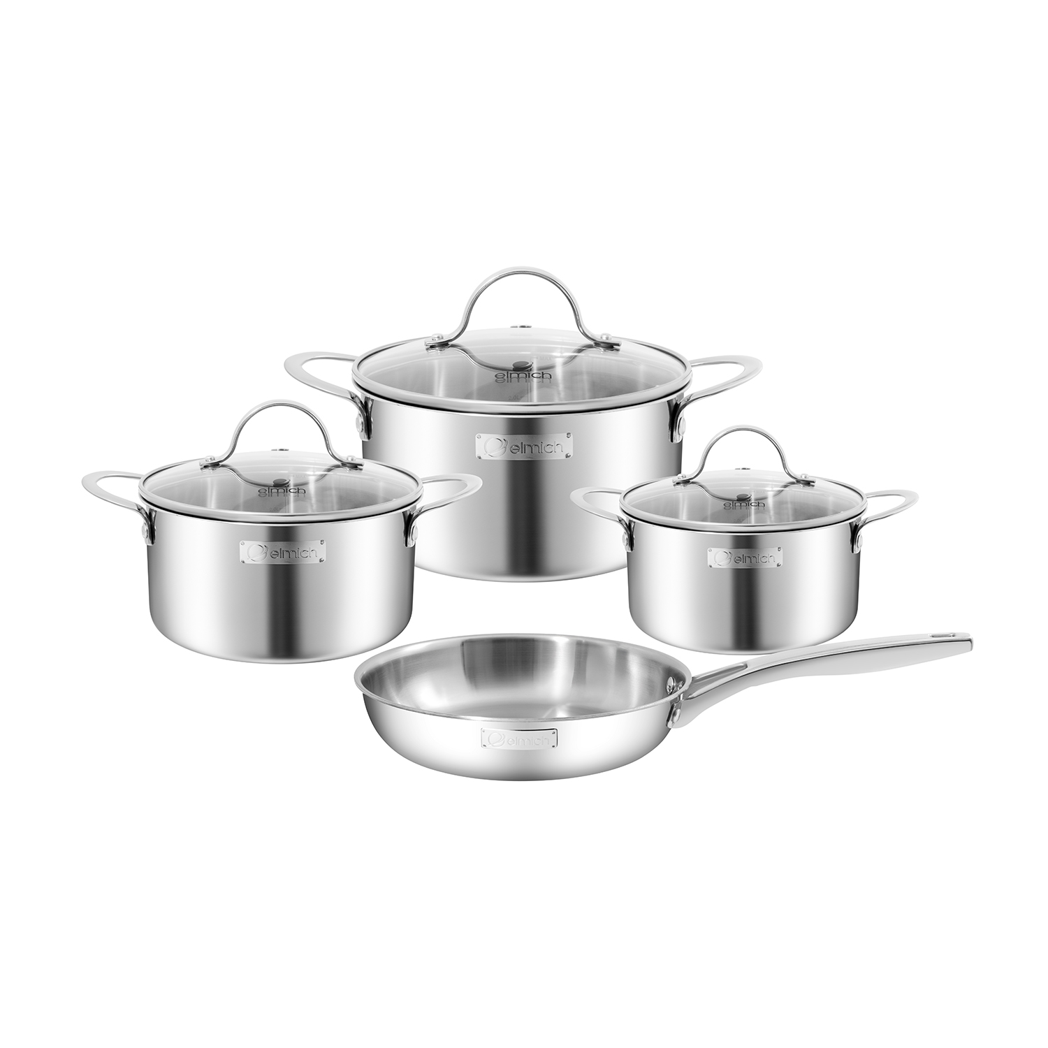 Bộ nồi inox liền khối Elmich EL2487IN02 Size 16, 20, 24, chảo 24cm