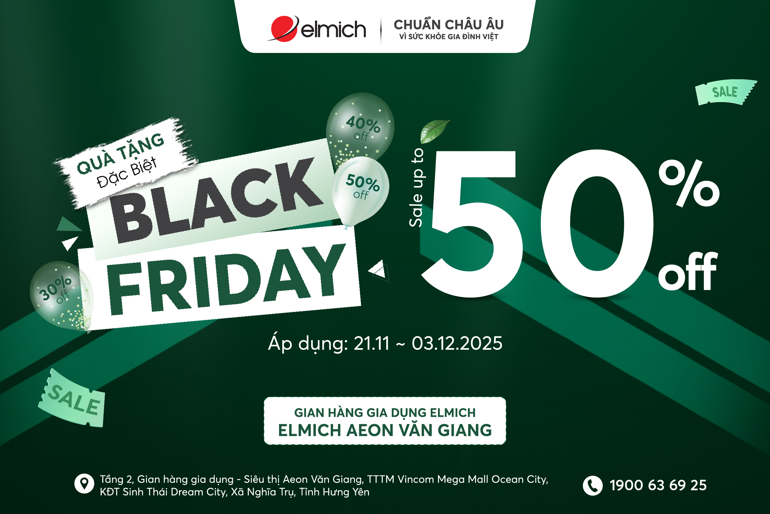 [BLACK FRIDAY – ELMICH x AEON VĂN GIANG] ĐẠI TIỆC SALE ĐỈNH NÓC – TTTM VINCOM MEGAMALL OCEAN CITY