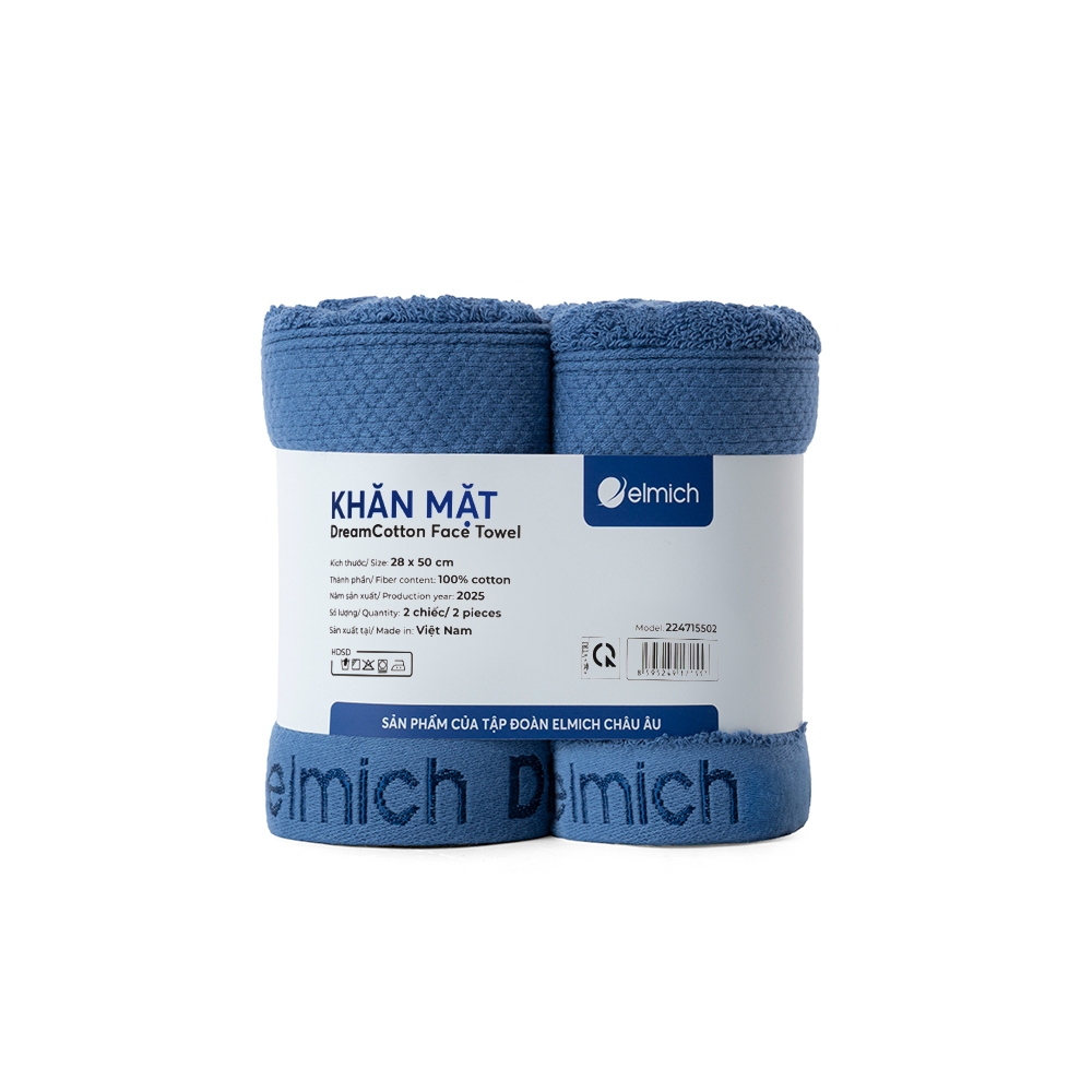 Bộ 2 khăn mặt 100% cotton cao cấp Elmich Dr.Sleep – Xanh Navy