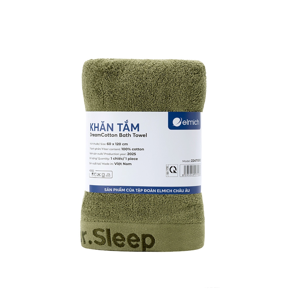 Khăn Tắm 100% Cotton Cao Cấp Elmich Dr.Sleep – Xanh Olive
