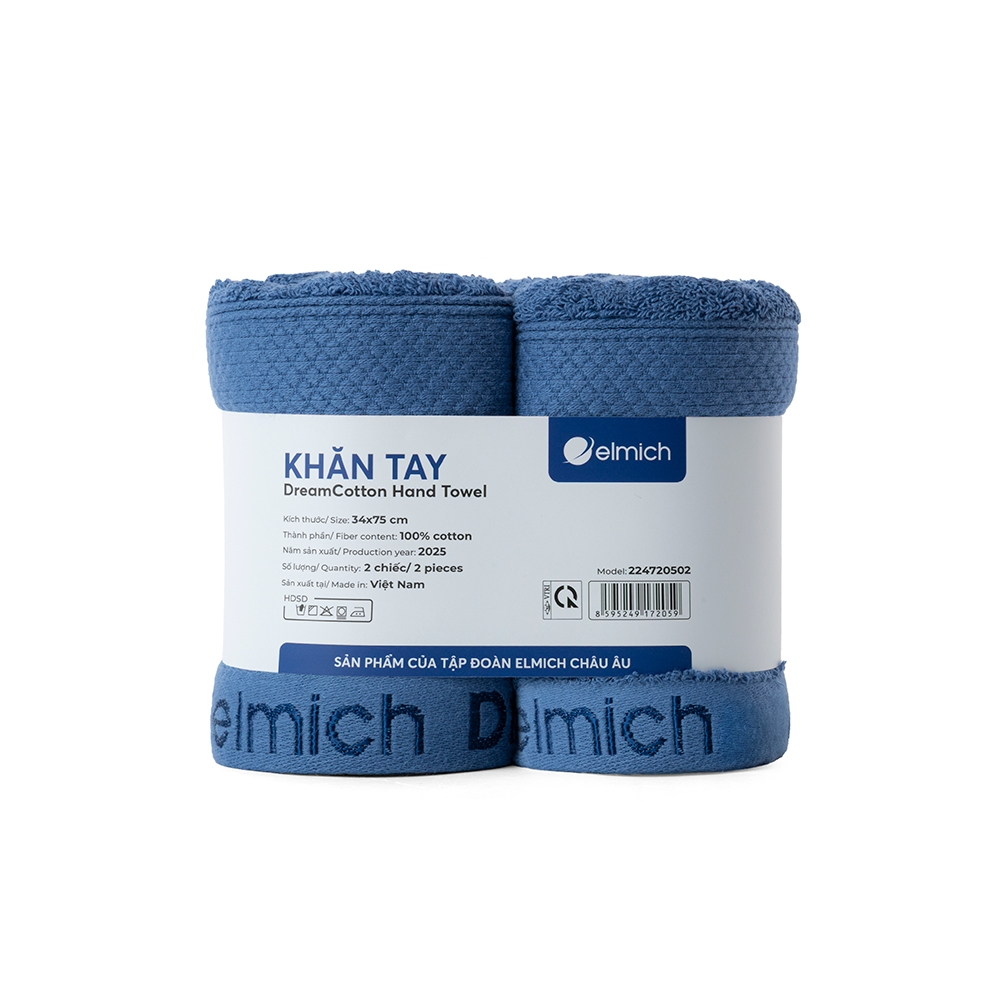 Bộ 2 Khăn Tay 100% Cotton Cao Cấp Elmich Dr.Sleep – Xanh Navy