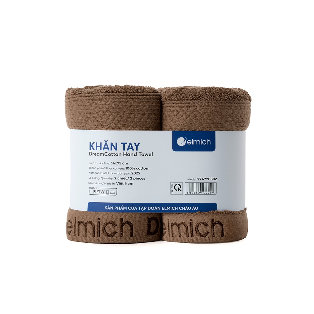 Bộ 2 Khăn Tay 100% Cotton Cao Cấp Elmich Dr.Sleep – Nâu