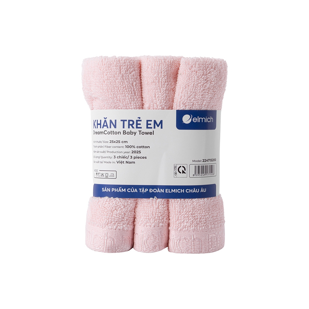 Bộ 3 Khăn Trẻ Em 100% Cotton Cao Cấp Elmich Dr.Sleep – Hồng Pastel