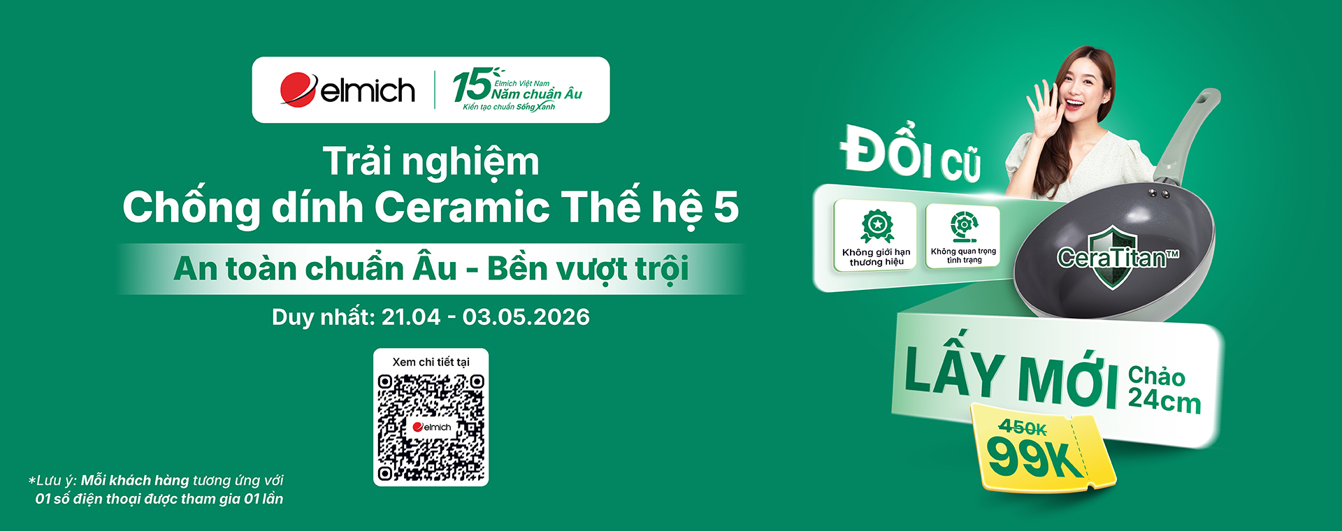 ĐỔI CŨ LẤY MỚI! Trải nghiệm chảo chống dính Elmich CeraTitan: An toàn chuẩn Âu – Bền vượt trội